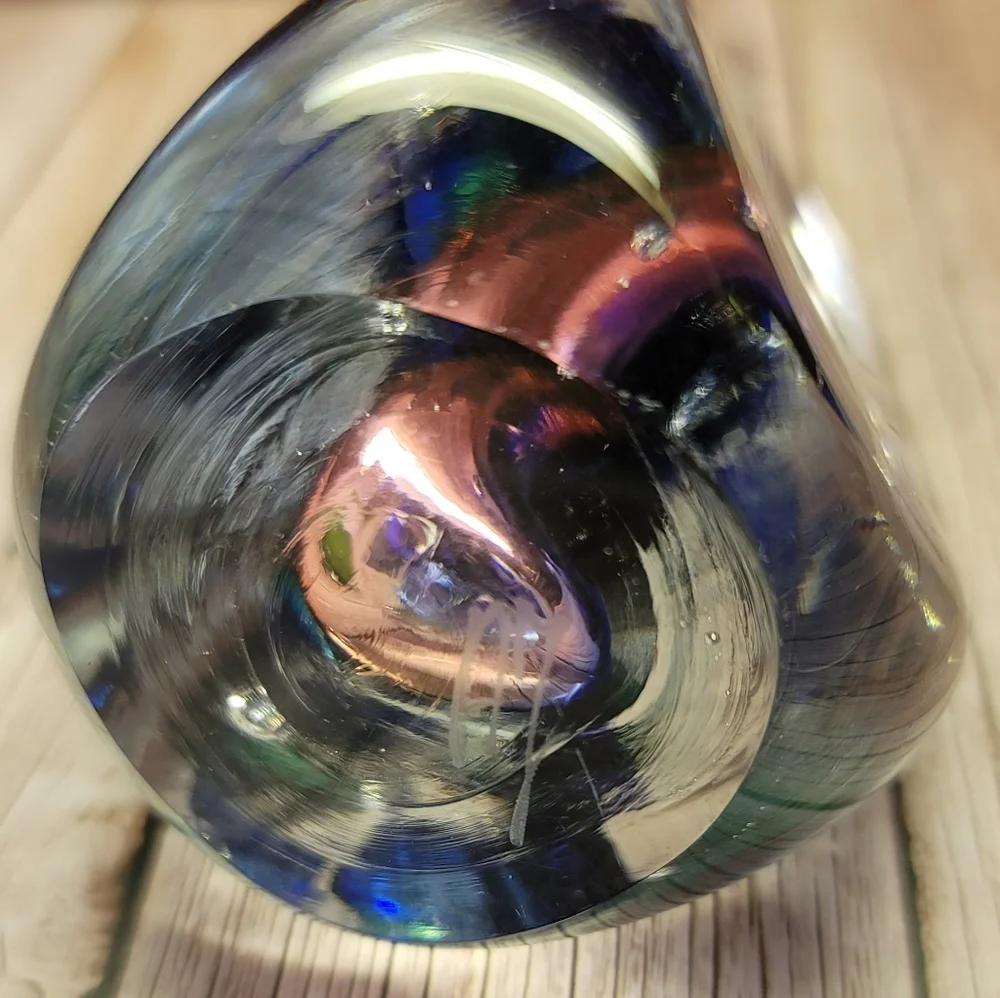 Original Adam Jablonski Signed Glass Sculpture Multi Colored Swirl Paperweight - Picture 6 of 10